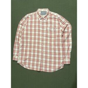 Calvin Klein Jeans Plaid Button Down Shirt Mens Size L Orange White Long Sleeve